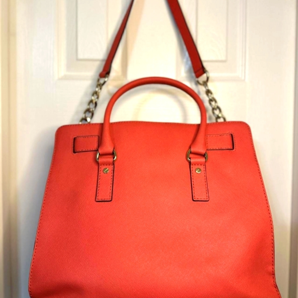 Michael Kors Red Large Hamilton Lock Tote Hobo Bag - Picture 2 of 14